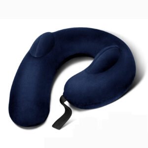 Inflatable Travel Neck Pillow – Airplane Neck Pillow with 360° Head & Neck Support, Soft Washable Velvet Cover, Compact Neck Support Pillow for Airplane,Train,Car,Office & Home (Blue)