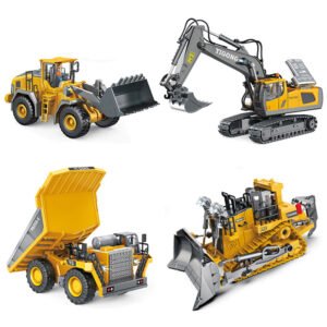 Remote Control Excavator (11-Channel), Dump Truck, Bulldozer, Loader (9-Channel), 2.4GHz Remote Control Construction Vehicles, Metal Construction,4-Pack